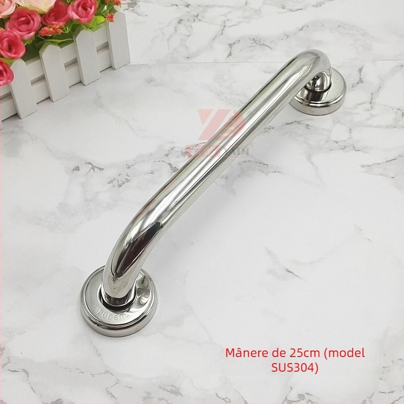 Mâner cotit din oțel inoxidabil 304 – formă arcuită, finisaj oglindă, mâner de siguranță, montaj expus