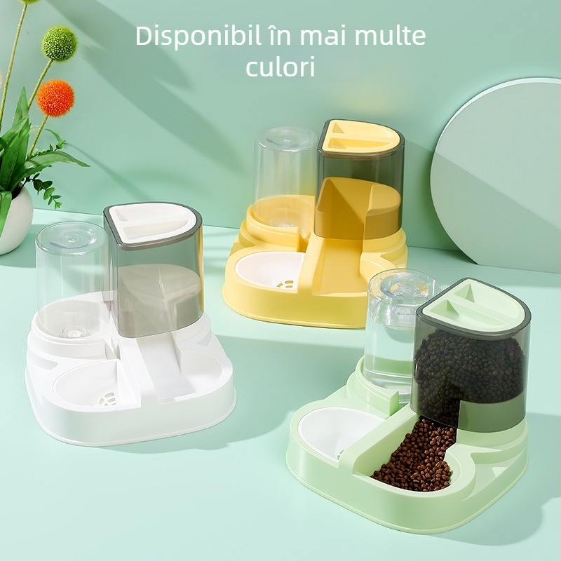 Fermător automat pentru pisici cu tavă integrată de apă și mâncare, material PP, brand Jiayou, model Semi-oval Feeder