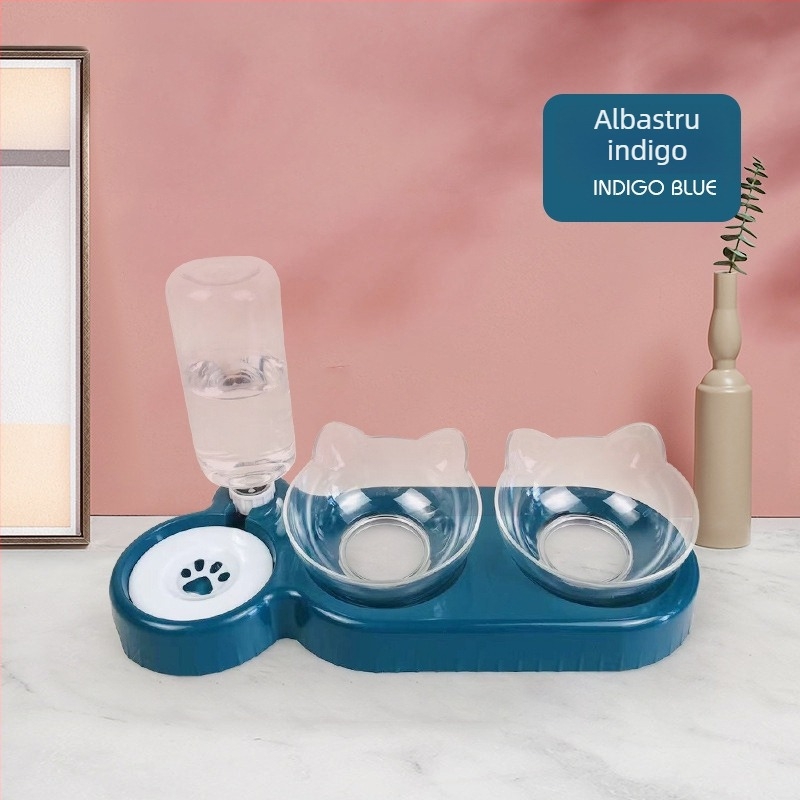 Vas pentru pisici cu două boluri, alimentator automat și adăpător