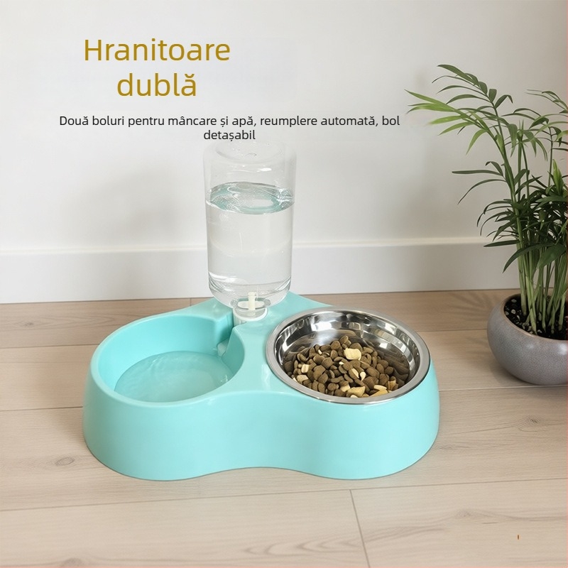 Bol de apă pentru pisici din plastic, cu design anti-stropire – accesoriu pentru hrănire animale de companie