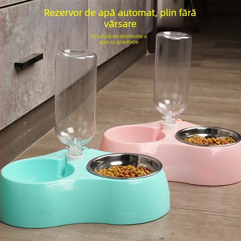 Bol de apă pentru pisici din plastic, cu design anti-stropire – accesoriu pentru hrănire animale de companie