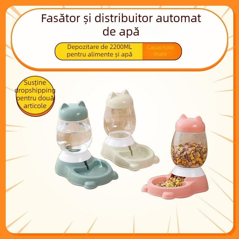 Furnizor automat de hrană și apă pentru animale de companie, PP+PET, anti-întoarcere, capacitate mare, pentru pisici și câini