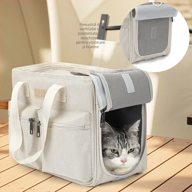 Geantă de purtare pentru animale de companie din material Oxford respirabil, pliabilă, curea cross-body, potrivită pentru pisici și câini mici, capacitate 5–7 kg