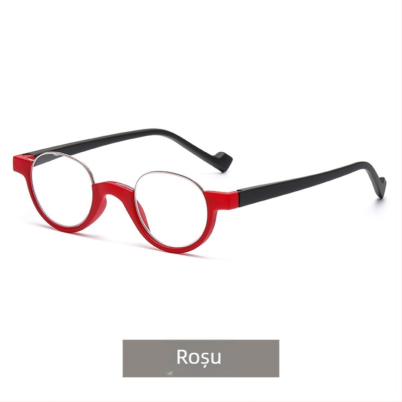 Ochelari de citit cu protecție împotriva luminii albastre, ramă rotundă, semi-rame, lentile AC, ramă metalică și PC