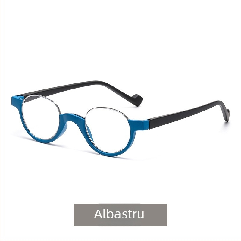 Ochelari de citit cu protecție împotriva luminii albastre, ramă rotundă, semi-rame, lentile AC, ramă metalică și PC