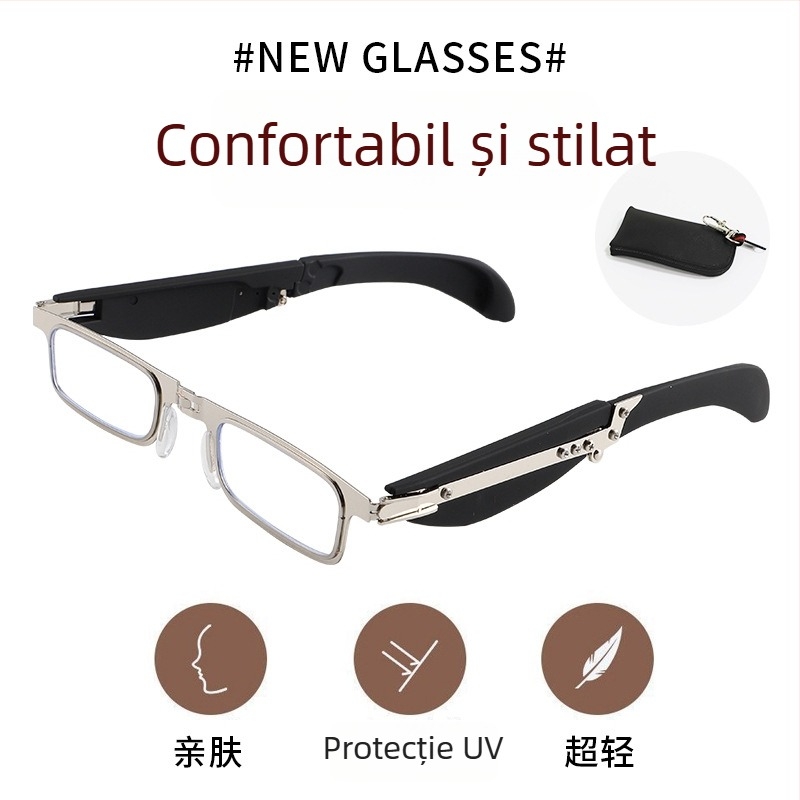 Ochelari de lectură cu lentile PC, anti-lumină albastră și anti-radiație, ramă completă metal/PC, formă pătrată