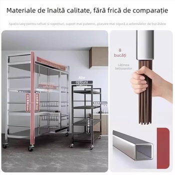 Raft de depozitare pentru bucătărie cu 6 etaje, staționar pe podea, multifuncțional, mobil pentru ustensile și gustări