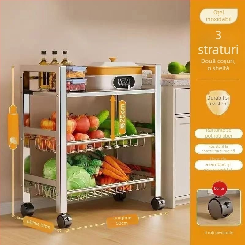 Raft de depozitare pentru bucătărie cu 6 etaje, staționar pe podea, multifuncțional, mobil pentru ustensile și gustări