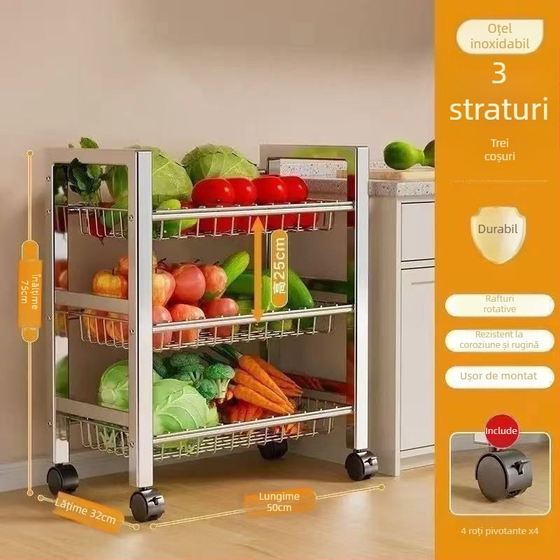 Raft de depozitare pentru bucătărie cu 6 etaje, staționar pe podea, multifuncțional, mobil pentru ustensile și gustări