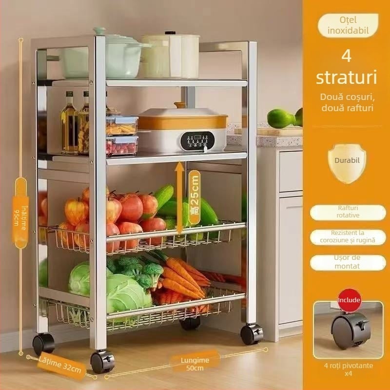 Raft de depozitare pentru bucătărie cu 6 etaje, staționar pe podea, multifuncțional, mobil pentru ustensile și gustări