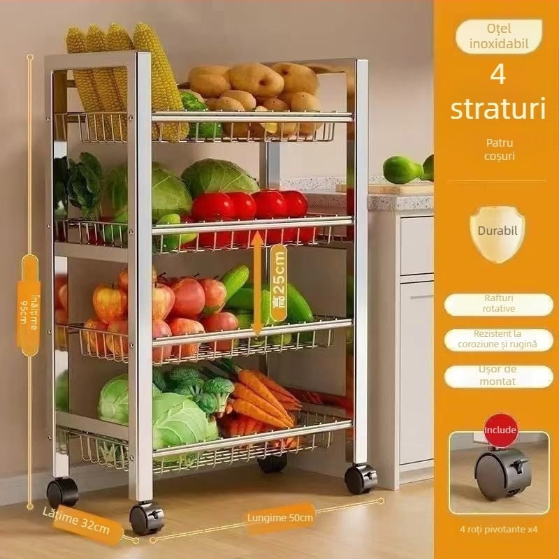 Raft de depozitare pentru bucătărie cu 6 etaje, staționar pe podea, multifuncțional, mobil pentru ustensile și gustări