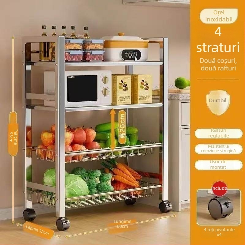 Raft de depozitare pentru bucătărie cu 6 etaje, staționar pe podea, multifuncțional, mobil pentru ustensile și gustări