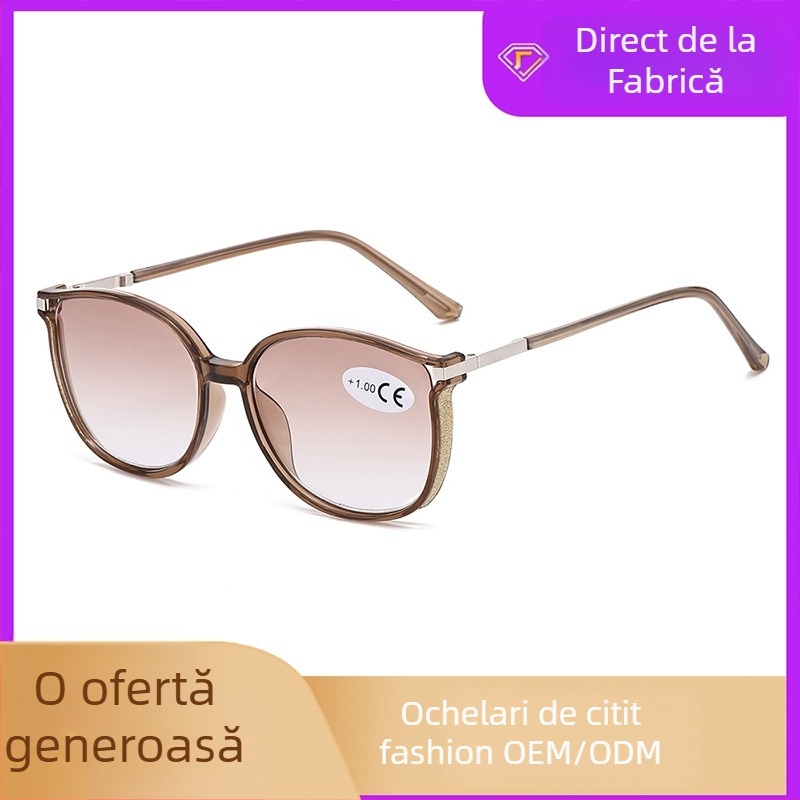 Ochelari de citit progresivi, ramă rotundă mare din PC și lentile cu protecție UV.