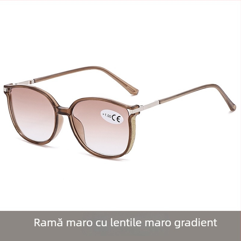 Ochelari de citit progresivi, ramă rotundă mare din PC și lentile cu protecție UV.