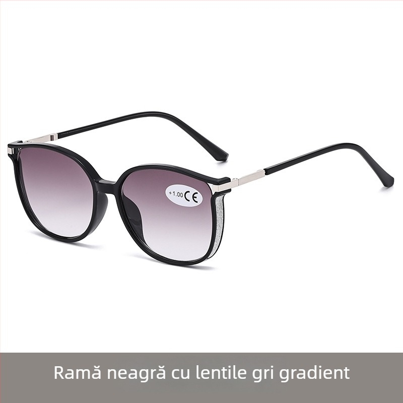 Ochelari de citit progresivi, ramă rotundă mare din PC și lentile cu protecție UV.