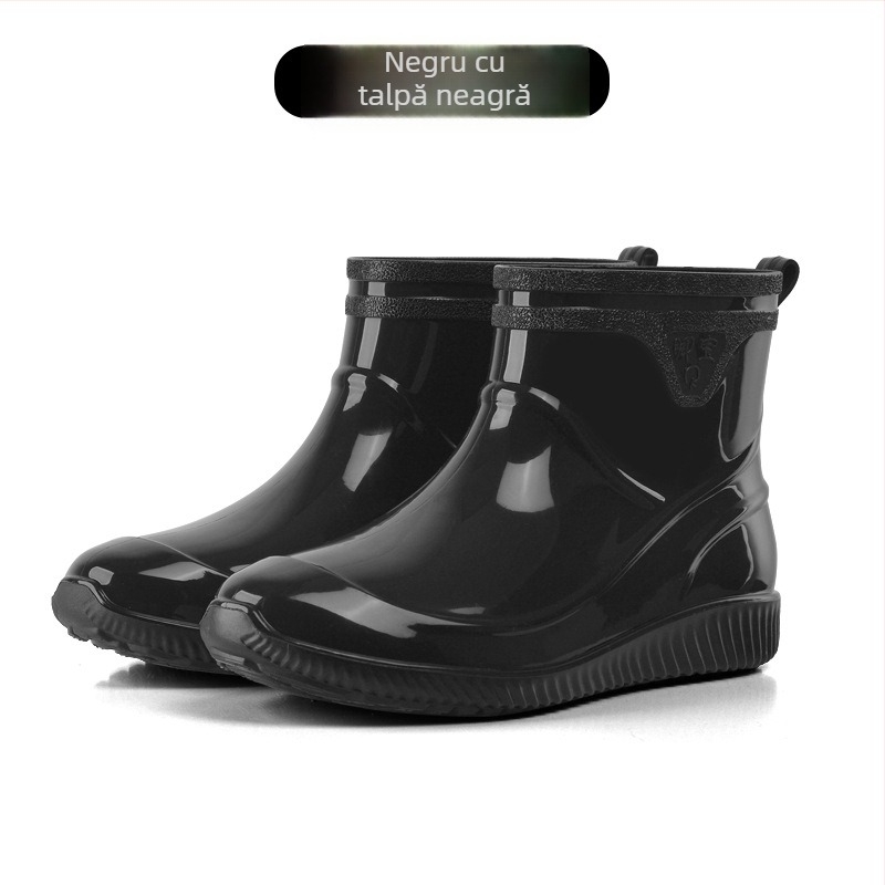 Pantofi de ploaie pentru bărbați din plastic, impermeabili, anti-derapare, rezistenți la uzură, căptușiți cu lână artificială pentru căldură, model scurt, pentru toate anotimpurile
