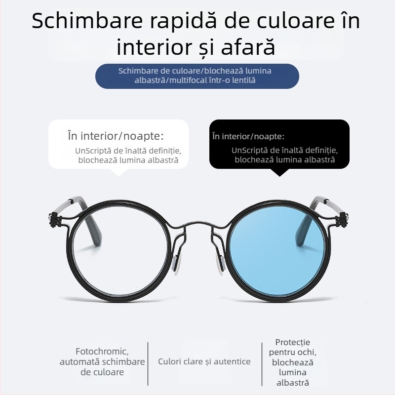 Aimada ochelari progresivi pentru citit cu lentile fotocromice și protecție împotriva luminii albastre, ramă metalică rotundă