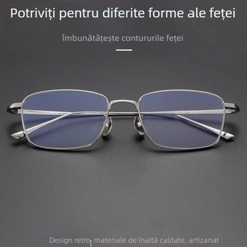 Ochelari de citit, ramă pătrată, titan pur, lentile din rășină, anti-lumină albastră, anti-radiație, pentru adulți