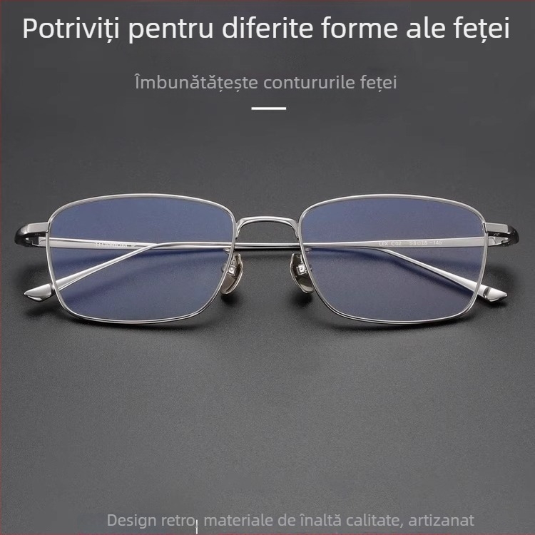 Ochelari de citit, ramă pătrată, titan pur, lentile din rășină, anti-lumină albastră, anti-radiație, pentru adulți