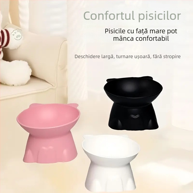Vas plastic pentru hrană și apă pentru animale de companie, cu stabilizare anti-rasturnare, design cu picioare înalte pentru protecția gâtului, pentru pisici și câini