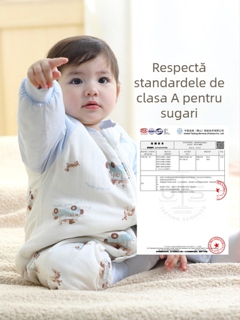Sac de dormit bebeluși quilted pentru 0-12 luni, model desen animat, umplutură și căptușeală din 95% bumbac, fermoar nylon, lavabil, gros pentru iarnă-primăvară-toamnă