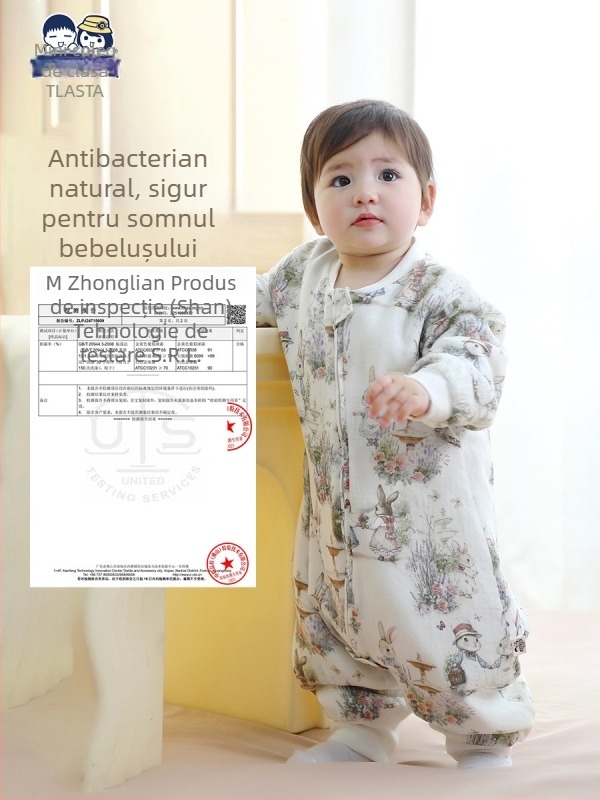 Sac de dormit bebeluși quilted pentru 0-12 luni, model desen animat, umplutură și căptușeală din 95% bumbac, fermoar nylon, lavabil, gros pentru iarnă-primăvară-toamnă