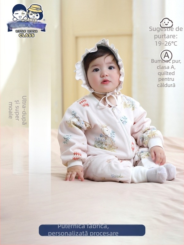 Sac de dormit bebeluși quilted pentru 0-12 luni, model desen animat, umplutură și căptușeală din 95% bumbac, fermoar nylon, lavabil, gros pentru iarnă-primăvară-toamnă