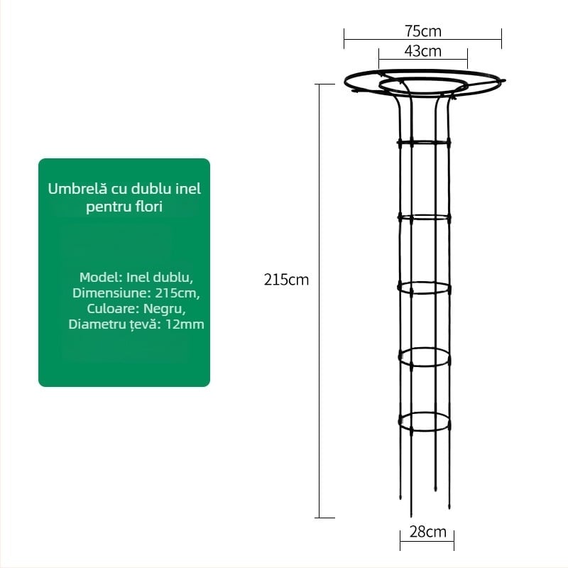 Suport de flori în formă de umbrelă pentru viță de vie și trandafiri cățărători, țeavă din oțel galvanizat cu strat de plastic, pentru exterior