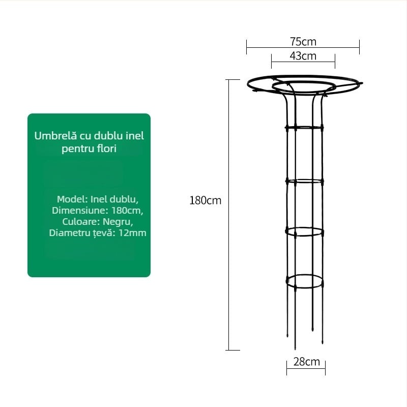 Suport de flori în formă de umbrelă pentru viță de vie și trandafiri cățărători, țeavă din oțel galvanizat cu strat de plastic, pentru exterior