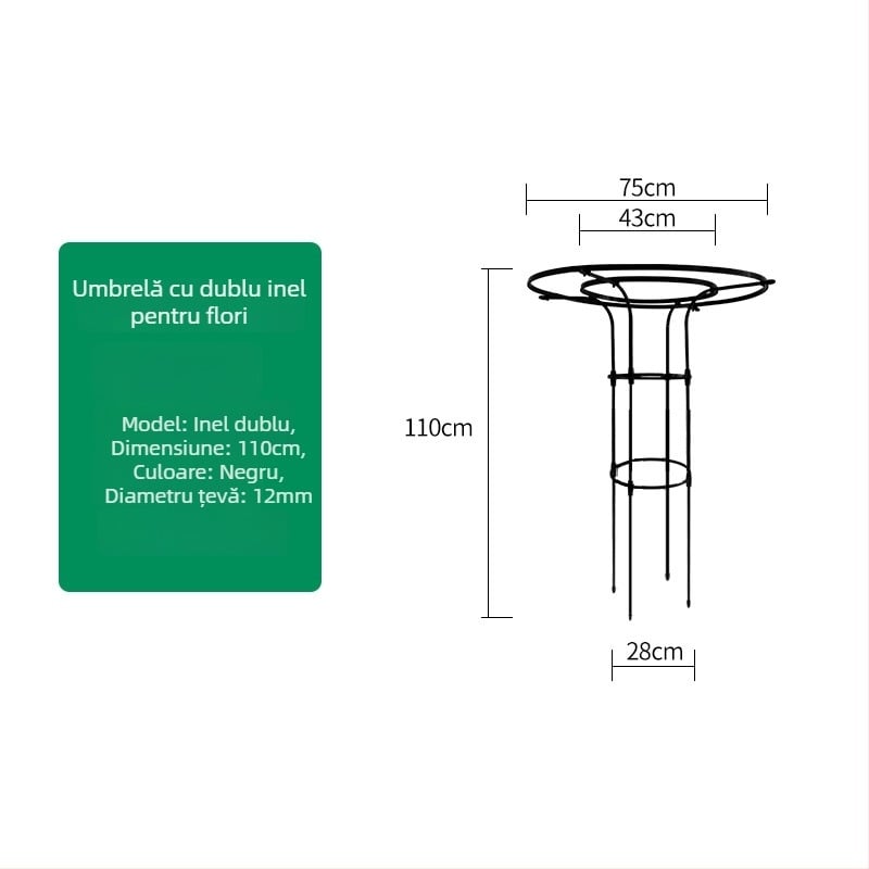 Suport de flori în formă de umbrelă pentru viță de vie și trandafiri cățărători, țeavă din oțel galvanizat cu strat de plastic, pentru exterior