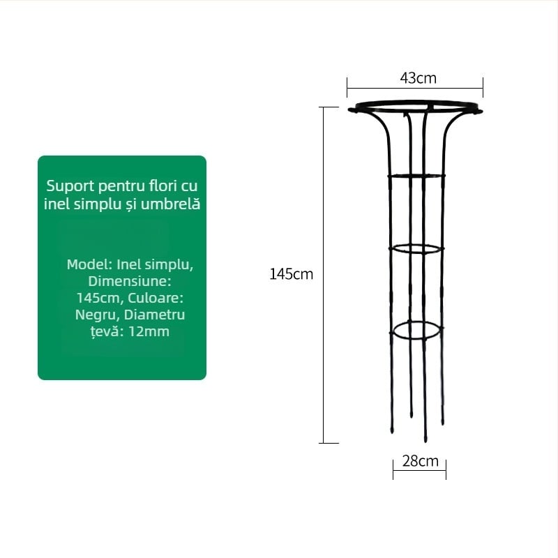 Suport de flori în formă de umbrelă pentru viță de vie și trandafiri cățărători, țeavă din oțel galvanizat cu strat de plastic, pentru exterior