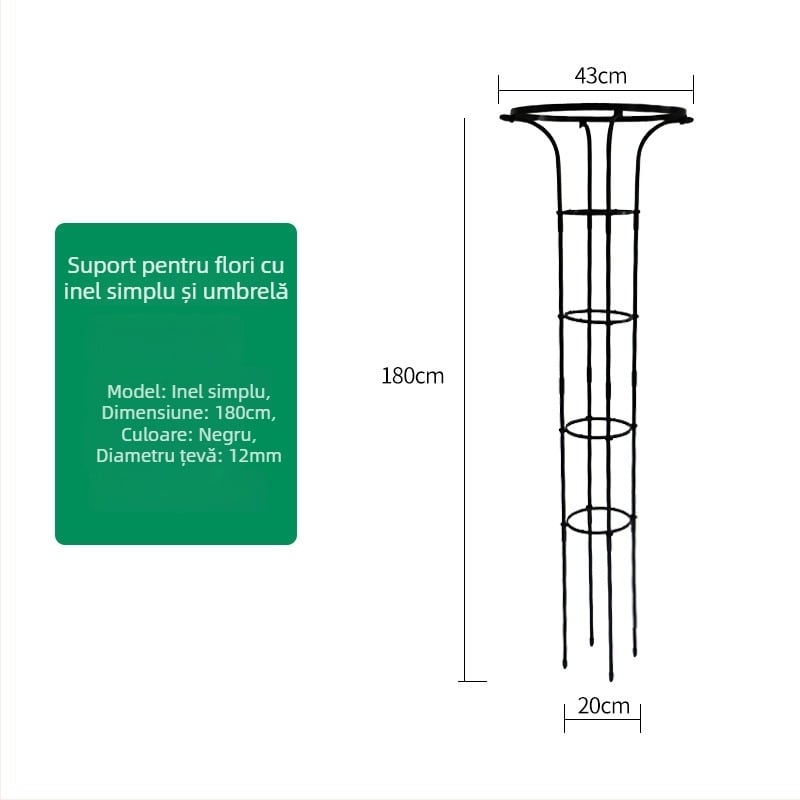 Suport de flori în formă de umbrelă pentru viță de vie și trandafiri cățărători, țeavă din oțel galvanizat cu strat de plastic, pentru exterior