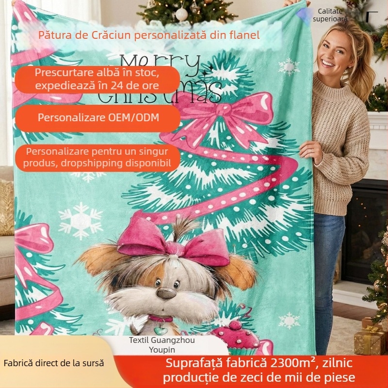 Pătură dublu față din flanel, poliester, design personalizabil, utilizare toamnă-iarna, opțiuni 300g/230g