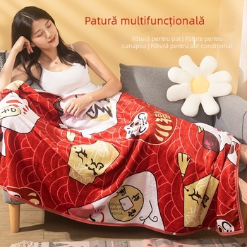 Pătură din flanel cu model imprimat desen animat, 200 g, fir amestecat, toamnă-iarnă