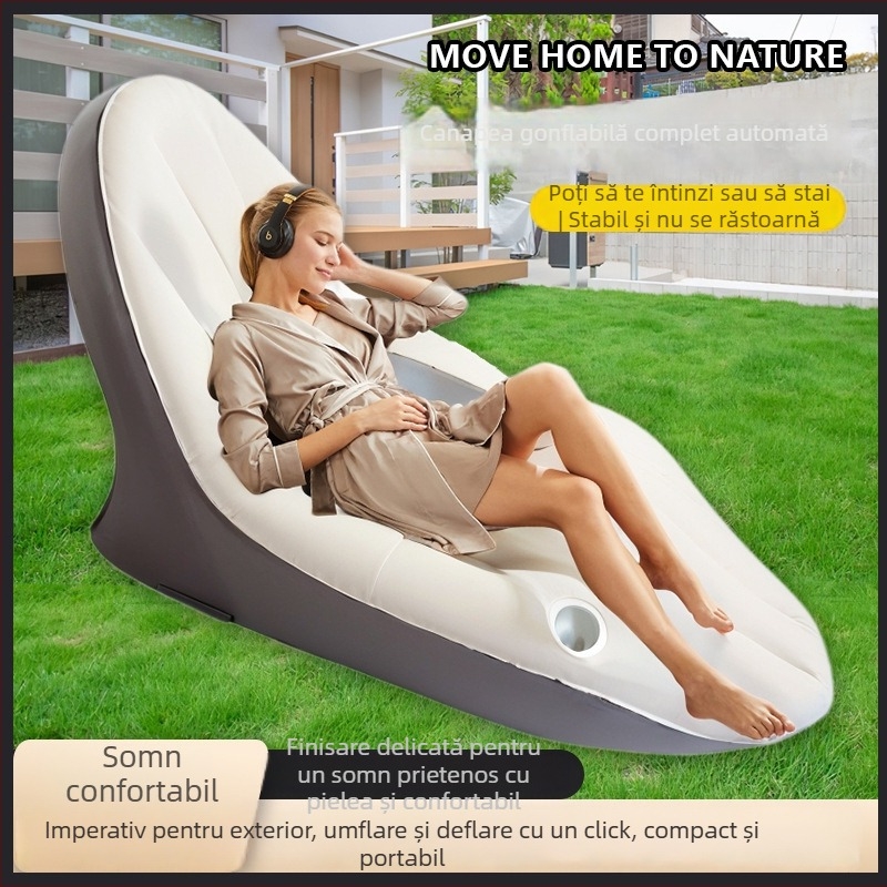 Canapea gonflabilă de un loc pentru camping în aer liber cu pompă electrică, material PVC, greutate 2,6 kg