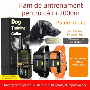 Colier electric pentru dresajul câinilor, telecomandă, rază până la 2000 de metri