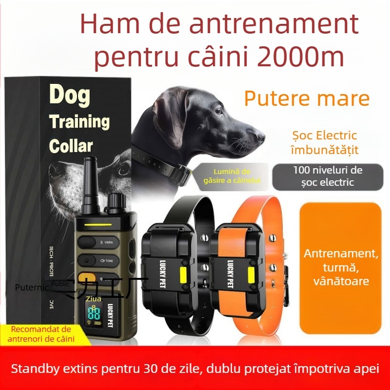 Colier electric pentru dresajul câinilor, telecomandă, rază până la 2000 de metri