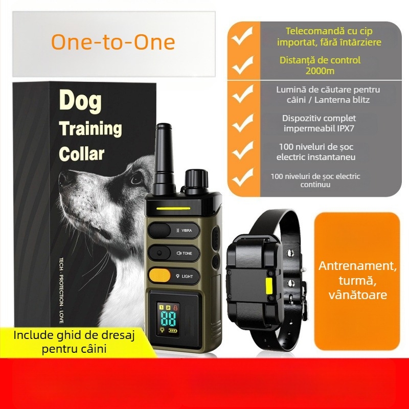 Colier electric pentru dresajul câinilor, telecomandă, rază până la 2000 de metri