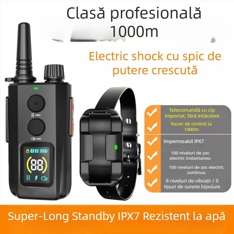 Colier electric pentru dresajul câinilor, telecomandă, rază până la 2000 de metri