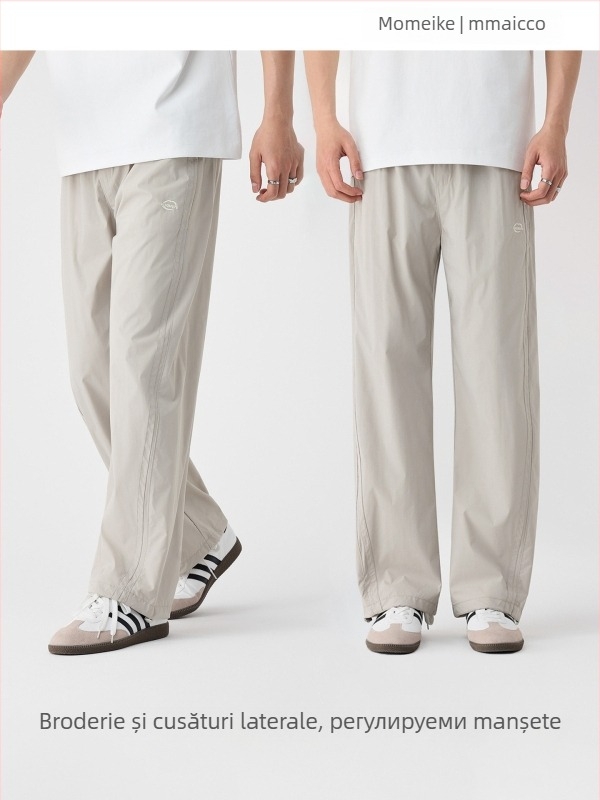 Pantaloni casual pentru bărbați, largi, talie medie, din amestec poliester, micro-elasticitate