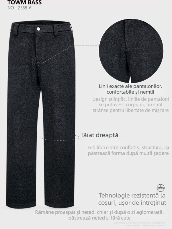 Pantaloni casual pentru bărbați, iarnă, din Mulberry silk acetate wool, groși, croială dreaptă, talie medie, închidere cu fermoar