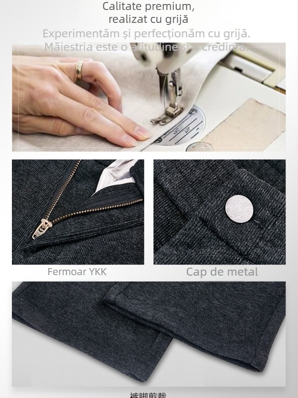 Pantaloni casual pentru bărbați, iarnă, din Mulberry silk acetate wool, groși, croială dreaptă, talie medie, închidere cu fermoar