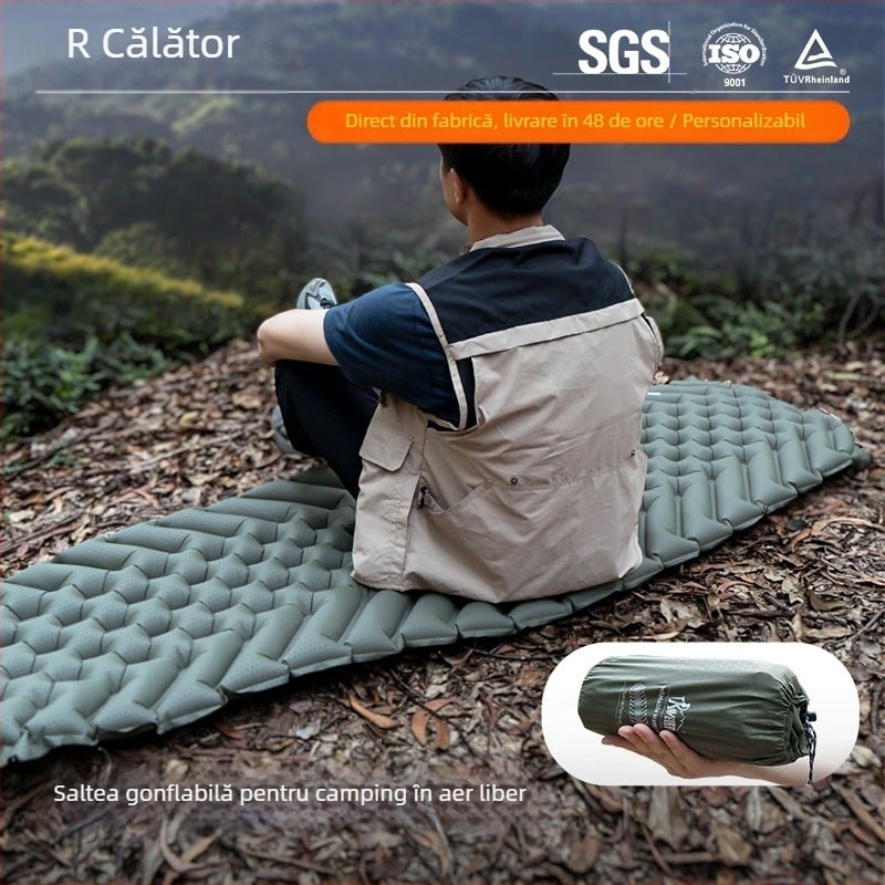 Saltea gonflabilă de camping pentru 1 persoană, TPU, 570 g, pompă manuală