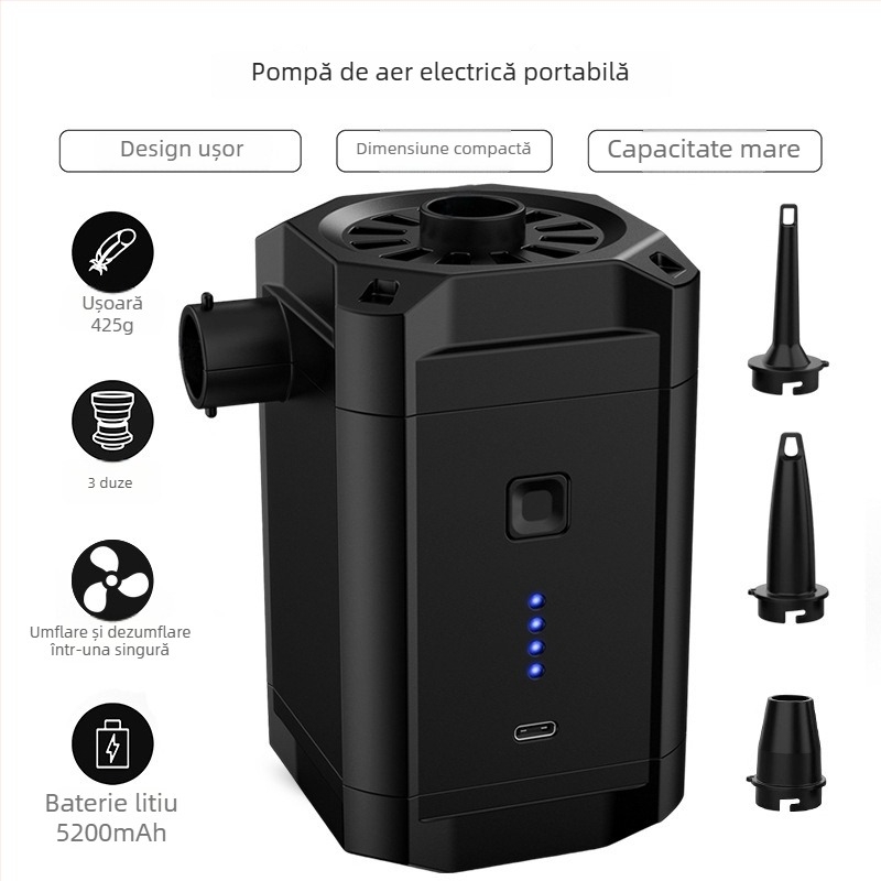 Pompa de aer electrică portabilă pentru camping în aer liber – umflă saltea gonflabilă, cort și inel de înot