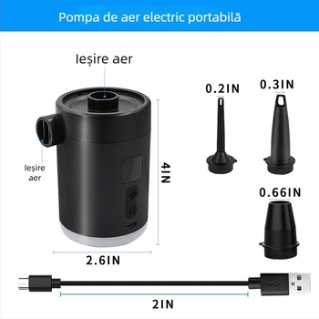 Pompa de aer cu afișaj digital și iluminare — portabilă, electrică, pentru exterior, destinată pentru saltea de aer, inel de înot și pernă gonflabilă