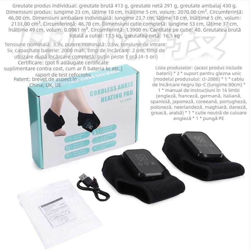 Masajer pentru gleznă cu vibrație în 3 trepte și terapie prin căldură în 3 trepte (potrivit tuturor; baschet)