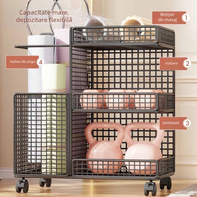 Cos de depozitare cu roți pentru covoare de yoga și echipament sportiv | Construcție metalică, artă din fier, stil modern minimalist, Model 2295817683402753024