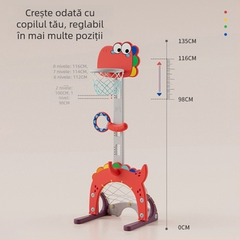Coș baschet interior reglabil pentru copii – set de joacă cinci în unu, structură din plastic, pentru copii 4–6 ani