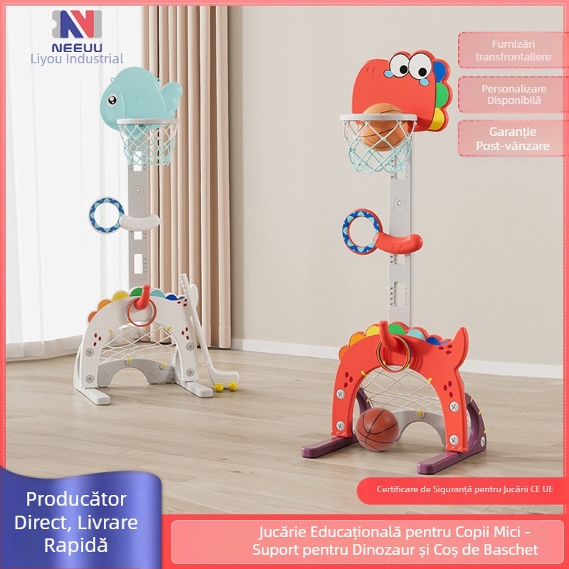 Coș baschet interior reglabil pentru copii – set de joacă cinci în unu, structură din plastic, pentru copii 4–6 ani