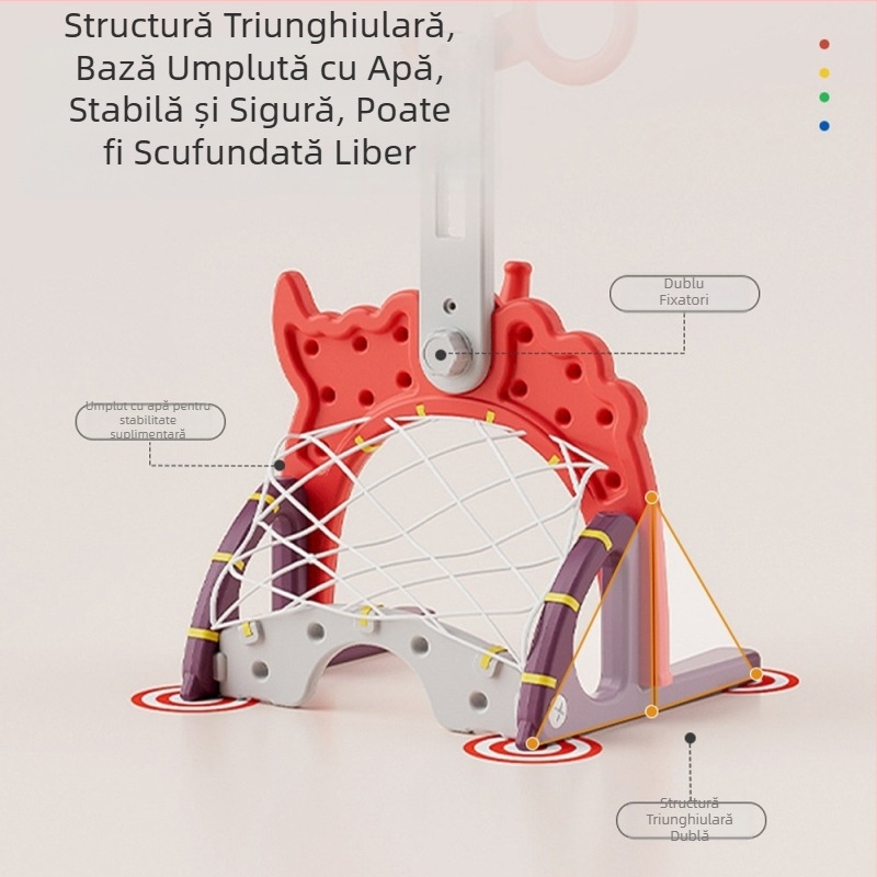 Coș baschet interior reglabil pentru copii – set de joacă cinci în unu, structură din plastic, pentru copii 4–6 ani